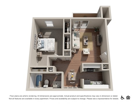 Floor plan for 1 bed, 1 bath, 750 sqft